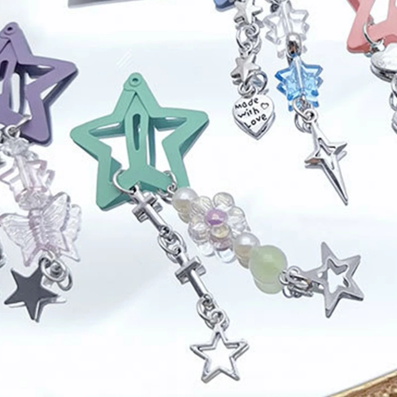 Y2k 90s Aesthetics Star Pentagram Beads Tassel Bobby Pin Vintage Cool Charm Hair Clip Harajuku Trendy Hair Accessories for Women