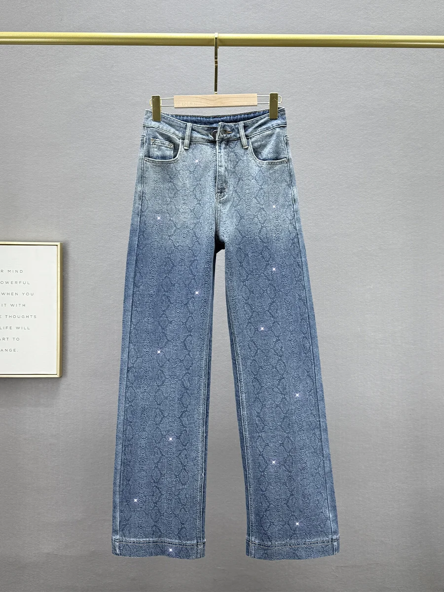 

Женские джинсы Slim Fit с высокой талией, прямые, модные, весенние, новые, в европейском стиле, с блестками, длинные брюки, повседневные, хлопковые