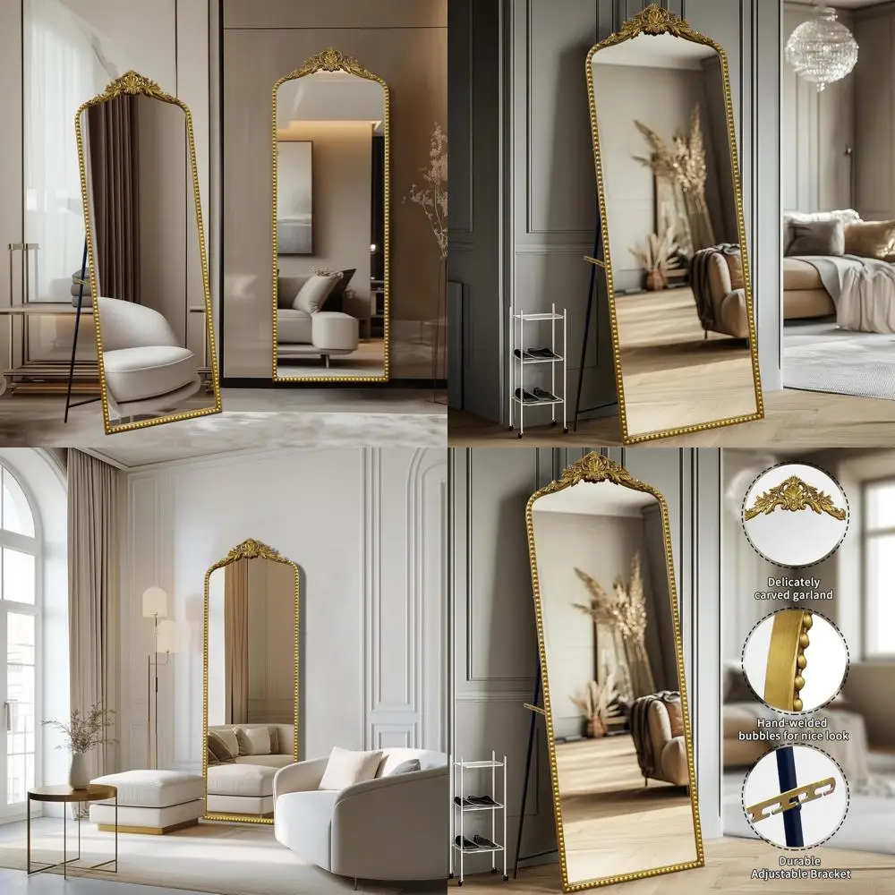 Espelho de chão barroco dourado vintage de comprimento total, estilo antigo ornamentado, independente e montado na parede, espelho de corpo inteiro 65 x 22