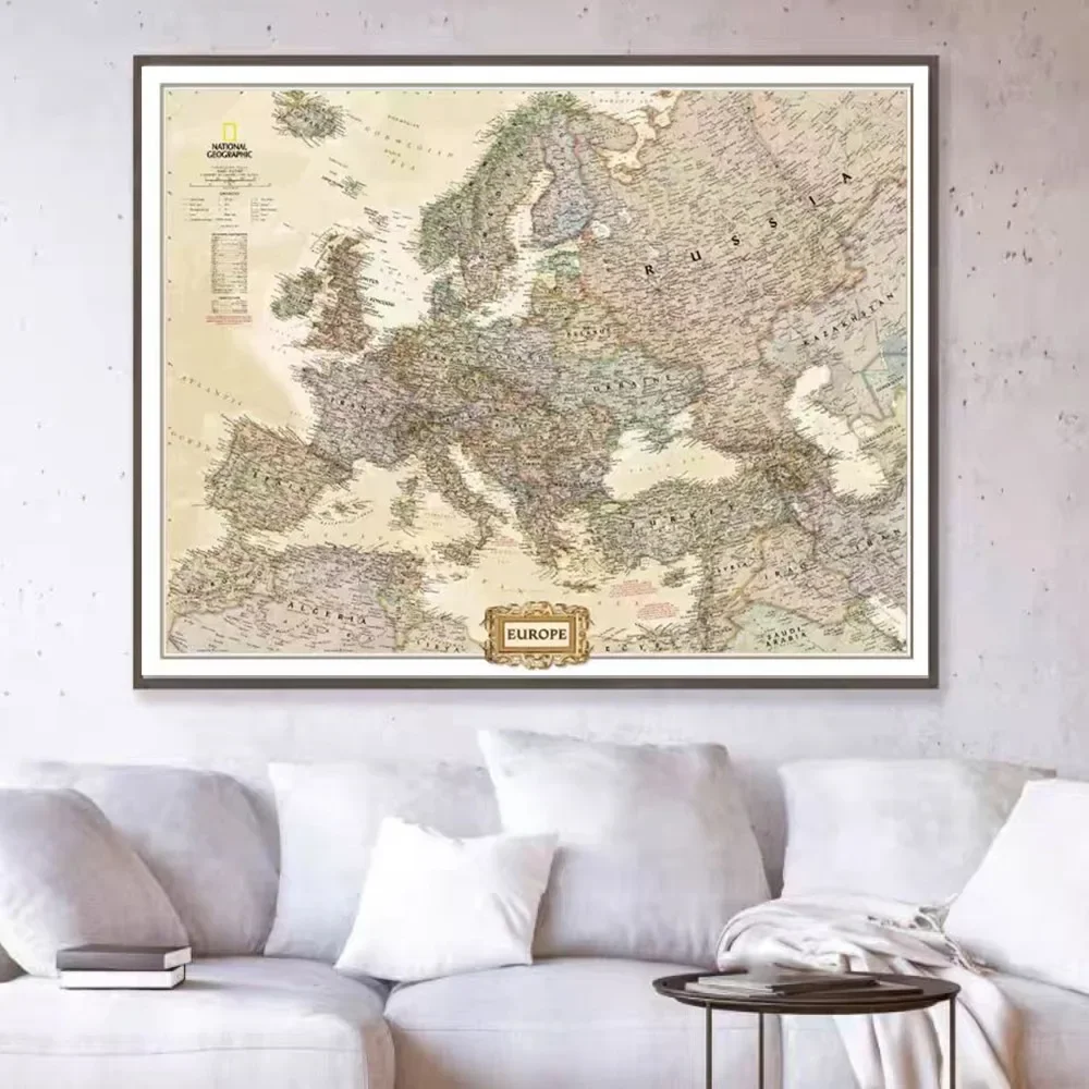 Große HD-Wandkunst-Poster mit Europa-Karte, Heimdekoration, Drucke auf hochwertiger Baumwoll-Leinwand für die Wand, bestes Geschenk für Reisende – Detail 1