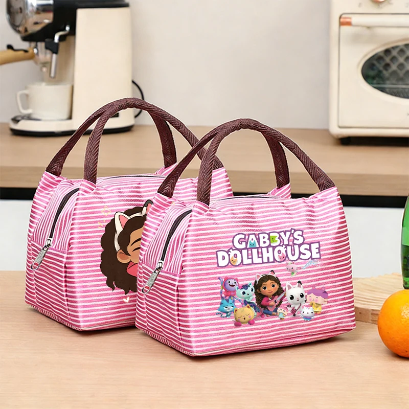

Gabbys Dollhous Stripes Lunch Bag Cute Anime Cartoon Women Isothermal Bag Packaged Food Thermal Thermo Pouch Kid Girl Lunch Case