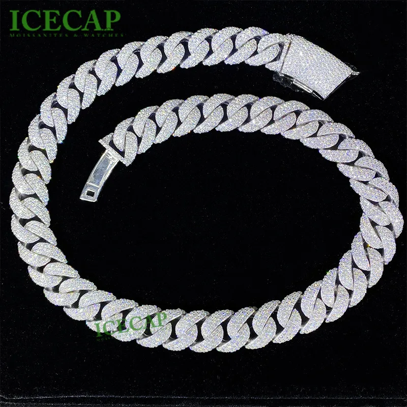 

16mm Iced Out Hiphop 925 Sterling Silver Cuban Link Chain Micro VVS Lab Moissanite Diamond for Men Necklace Jewelry