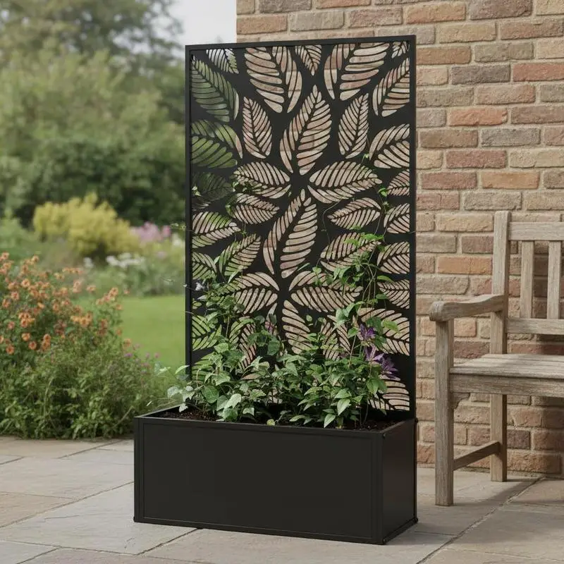 

Outdoor Metal Planter, with Back Trellis - Black