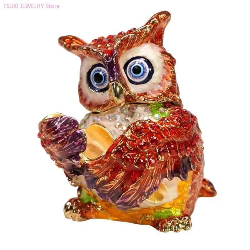 62KE Owl Jewelry Organizers with Compartments Secure Gemstones Embellished Alloy Box