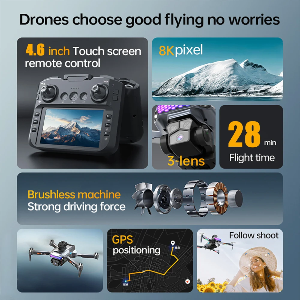 New 2025 Drone Professional GPS 8K HD Camera 5G WIFI FPV Video UAV with 4.5 inch Large Screen Remote Control RC Dron D27 MAX 5KM