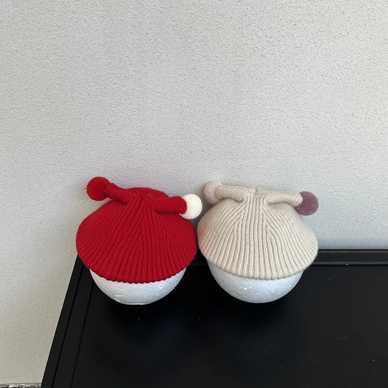 Topi Baret Anak Lucu Bahan Plush Warna Solid, Topi Pelukis Anak, Topi Kupluk Wol Hangat Musim Dingin, Topi Rajut Bayi Usia 3-5 Tahun
