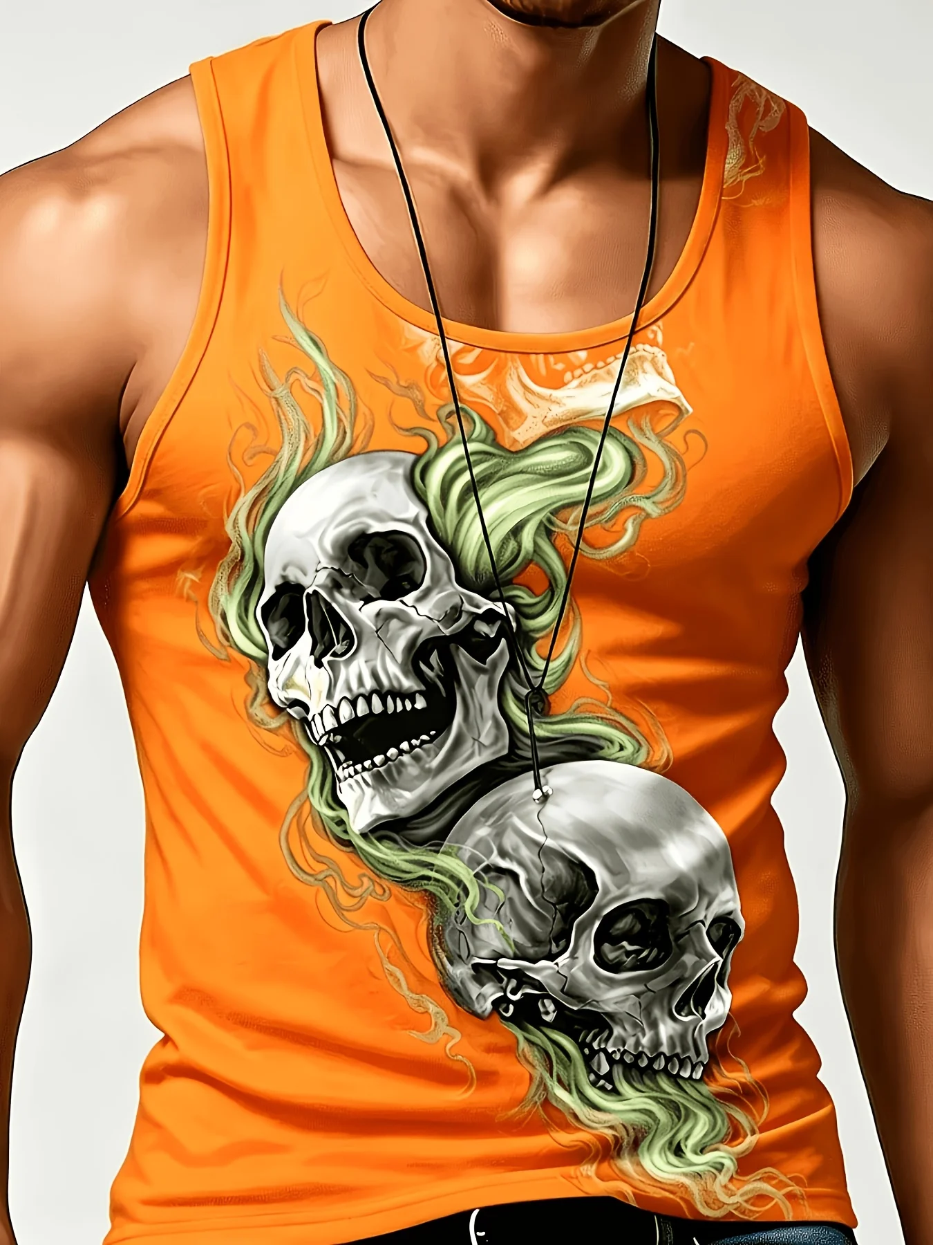 Skull Flame Graphic Tank Top Men’s Sleeveless Fitness Streetwear Casual Workout Vest Polyester Material Summer Thin Version