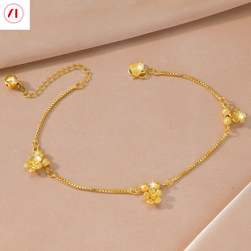 XT Jewellery Korea 24k Anklet Women Flower Strawberry Bell Fashion 916 Original Gold Plated