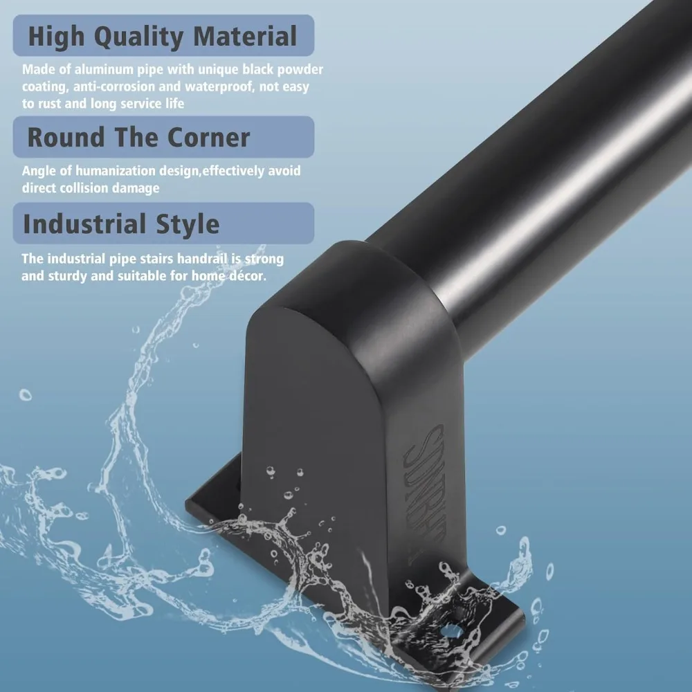 درابزين سلالم معدنية داخلية، درابزين بقطر 1.5 مثبت على الحائط للدرج، طراز صناعي، مناسب للخطوات ذات الطويلة #4