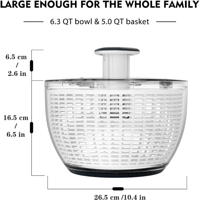 6.3 QT Salad Spinner Large Lettuce Dryer Spinner One-handed Easy Press Large Vegetable Dryer Salad Mixer Washer JT251