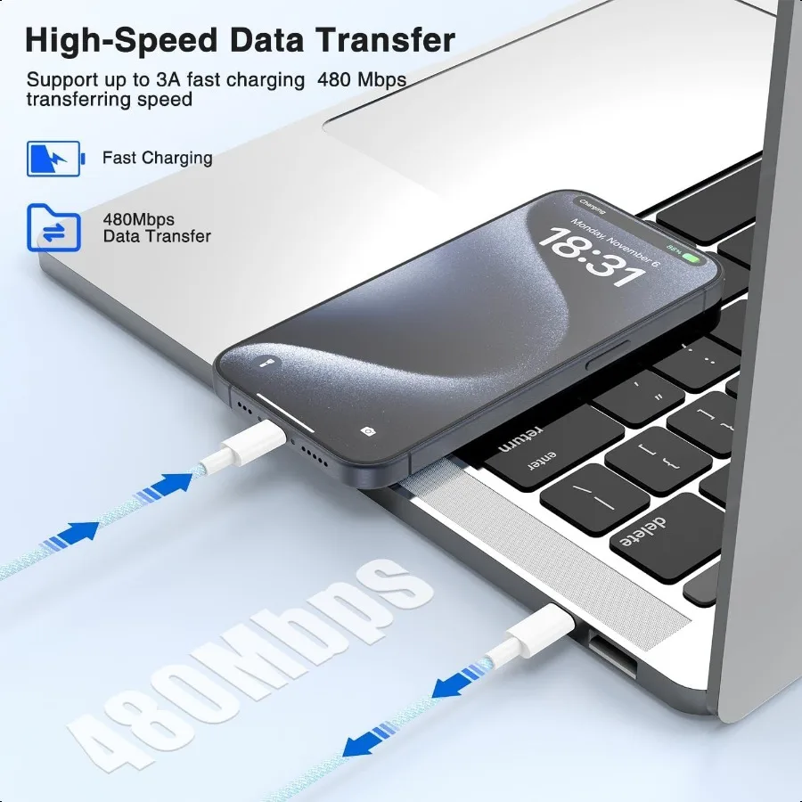 كابل USB C إلى C بطول 10 أقدام لهاتف iPhone 16 15 Pro Pro Max PlusLong C إلى C كابل شحن سريع مضفر لهاتف iPhone 16 15 Samsung G