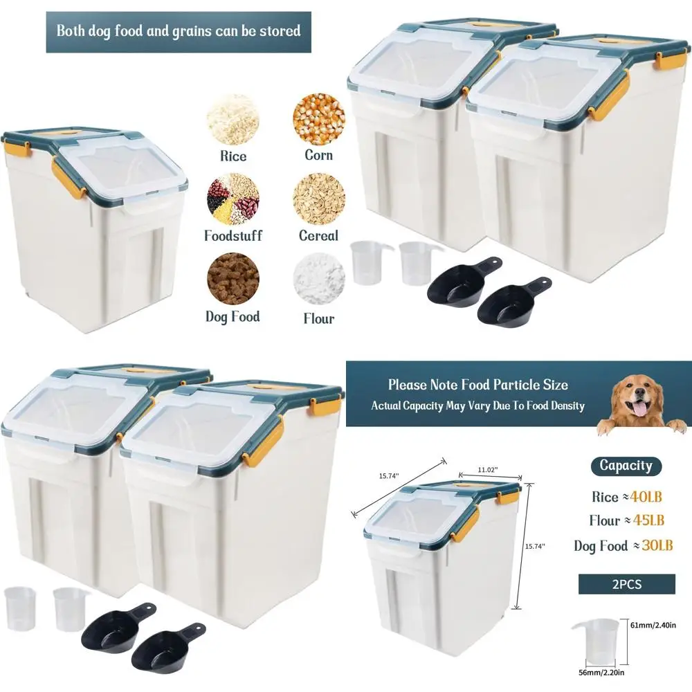 

Airtight 50lb Rice Storage Bin with Wheels, Seal Lock Lid, BPA-Free, Includes Measuring Cup & Scoop for Rice, Grains (Blue)