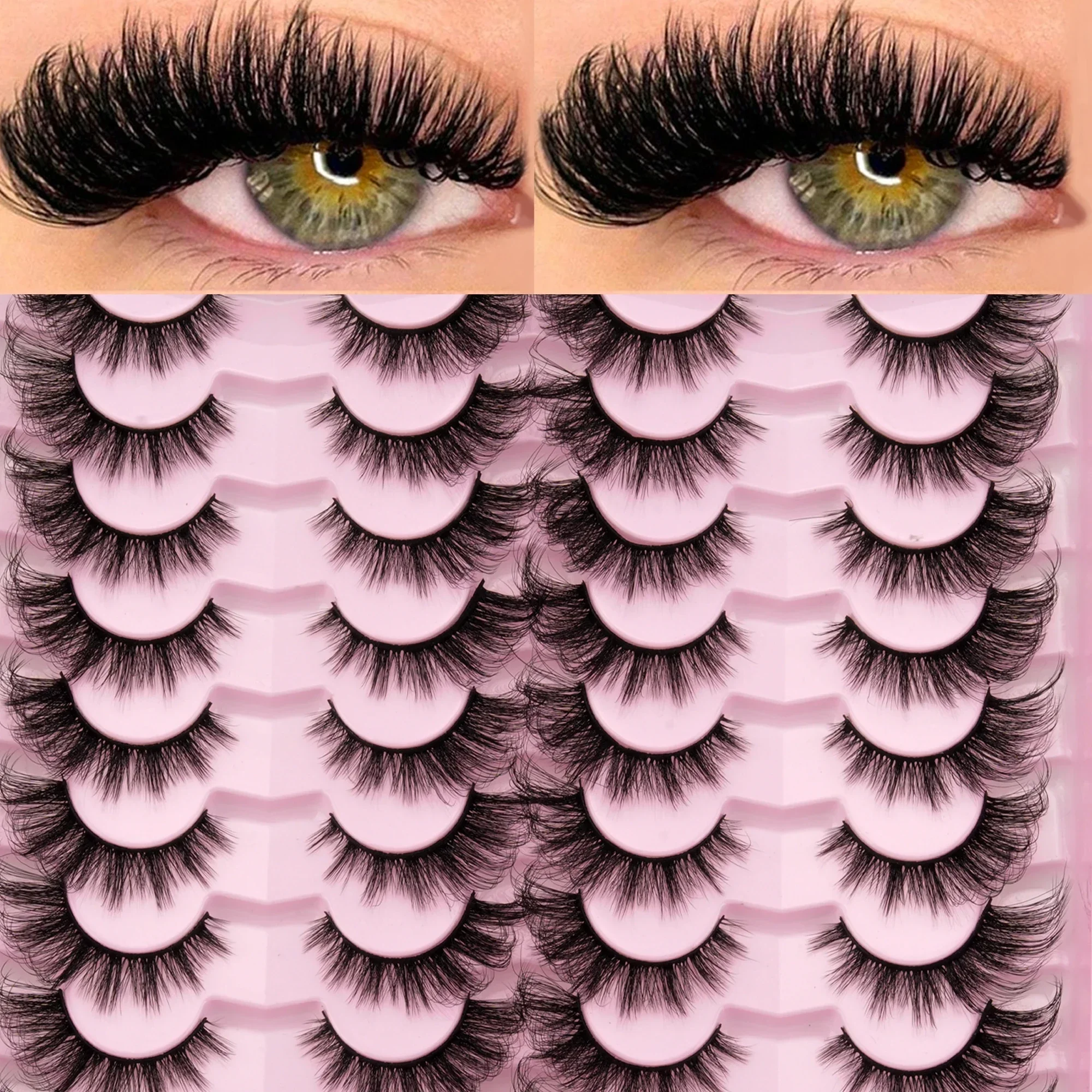 20 Pairs 16mm Dramatic False Eyelashes 3D Multi‑Layer Fluffy Voluminous Strip Lashes Soft Black Band Reusable Eye Makeup