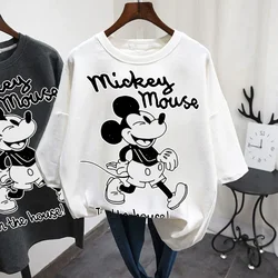 Kawaii Mickey Mouse Summer T-shirt Ladies Black Top Ladies Casual O-Neck Top Ladies Kormen Korean Style Harajuku Clothing