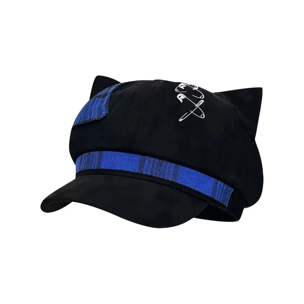 Fashion Thin Brim Cat Ears Beret Hat Irregular Y2K Painter Artist Cap Punk Cross Newsboy Peaked Hat Girls