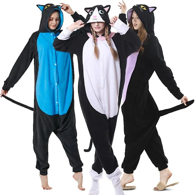 

Kigurumi 1piece Pajamas Adult Animal Cat Cosplay Onesie Women Men Couple Winter Pajamas Suit Anime Sleepwear Flannel Homewear