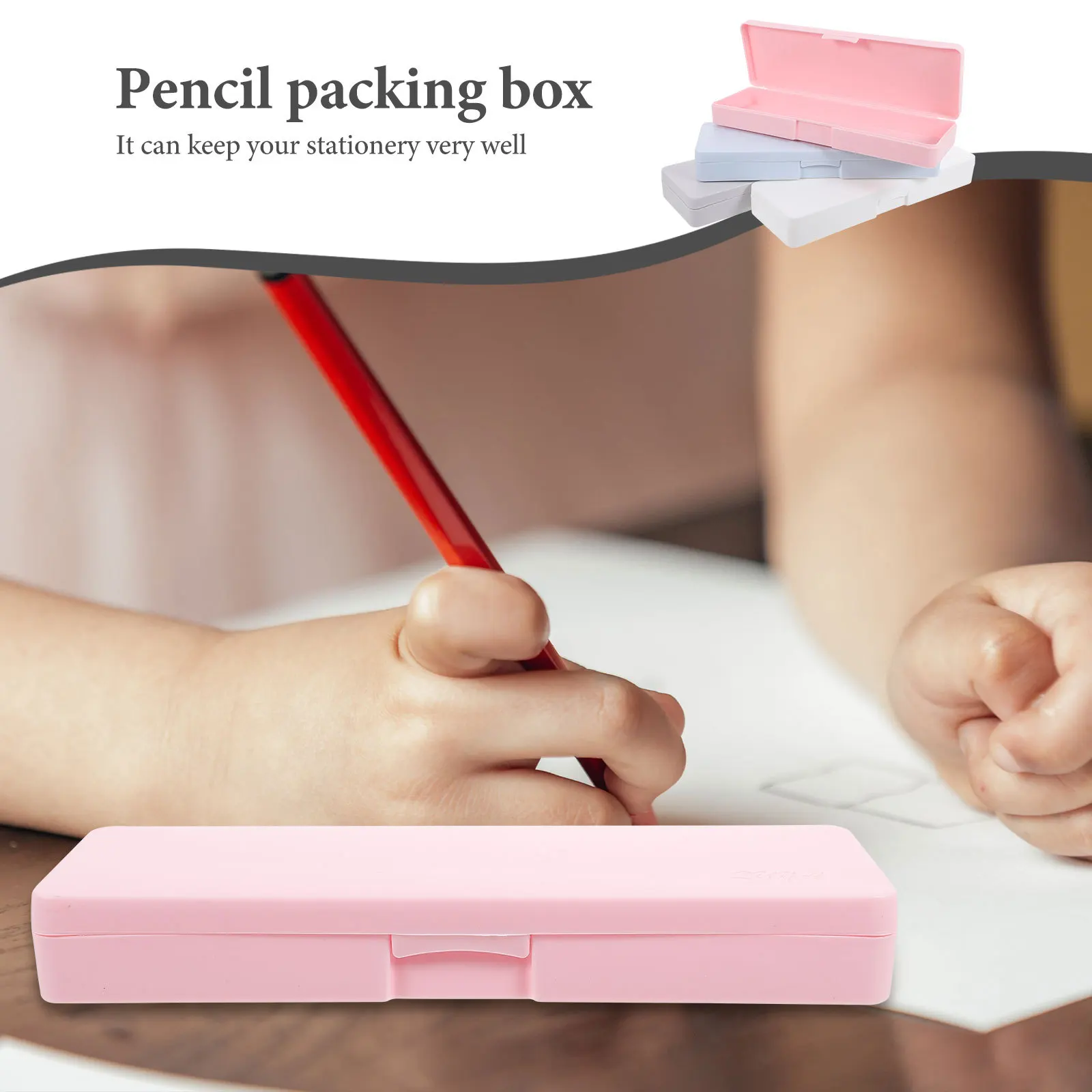 4 قطع من صندوق أقلام الرصاص البلاستيكي المتين وخفيف الوزن للأقلام وأقلام الرصاص وحقيبة تخزين محمولة للطلاب #3