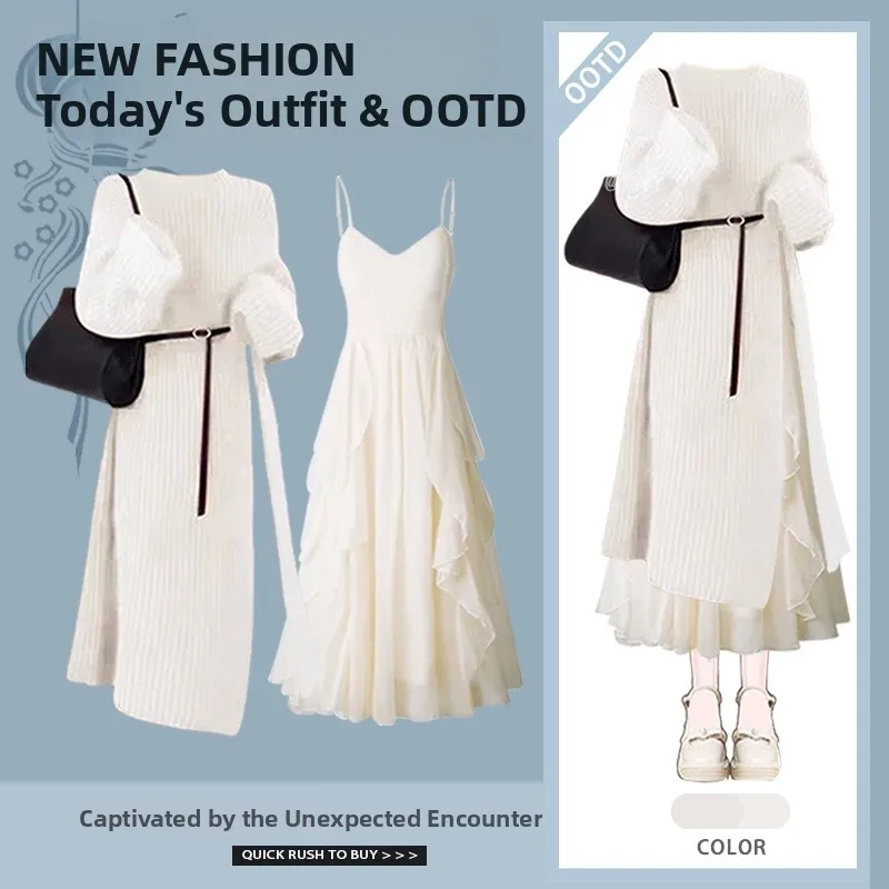 Nieuwjaar Rode Lange Trui Jas Dames Faion Set Taille-Knijpen Dr Tweedelig Pak Winter Herfst Seizoensgebonden kleding