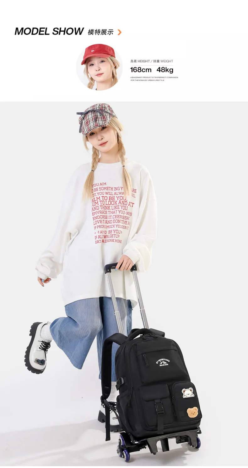 2026 Children Wheeled Backpack Students Schoolbag Rolling Backpacks Bag Kids School Trolley Bookbag Girls School Bag with Wheels