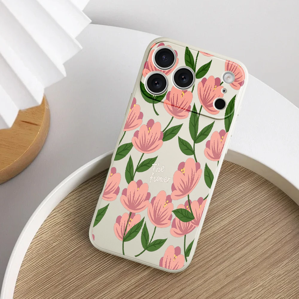 غطاء حماية من البولي يوريثان بنمط زهرة رومانسية لهاتف iPhone17 ProMax 17 Air 16 15 14 13 12 11 Pro Max XS Max7 8 Plus 16e 16 Plus