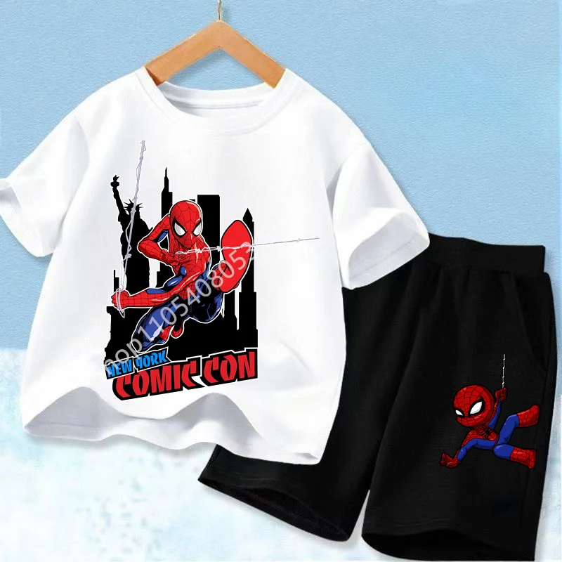 Red Spider Printed Children Print T-shirt Summer Clothes 3-12Yrs Boys Girls Short-sleeved Top+Shorts Casual Sports Set Clothing