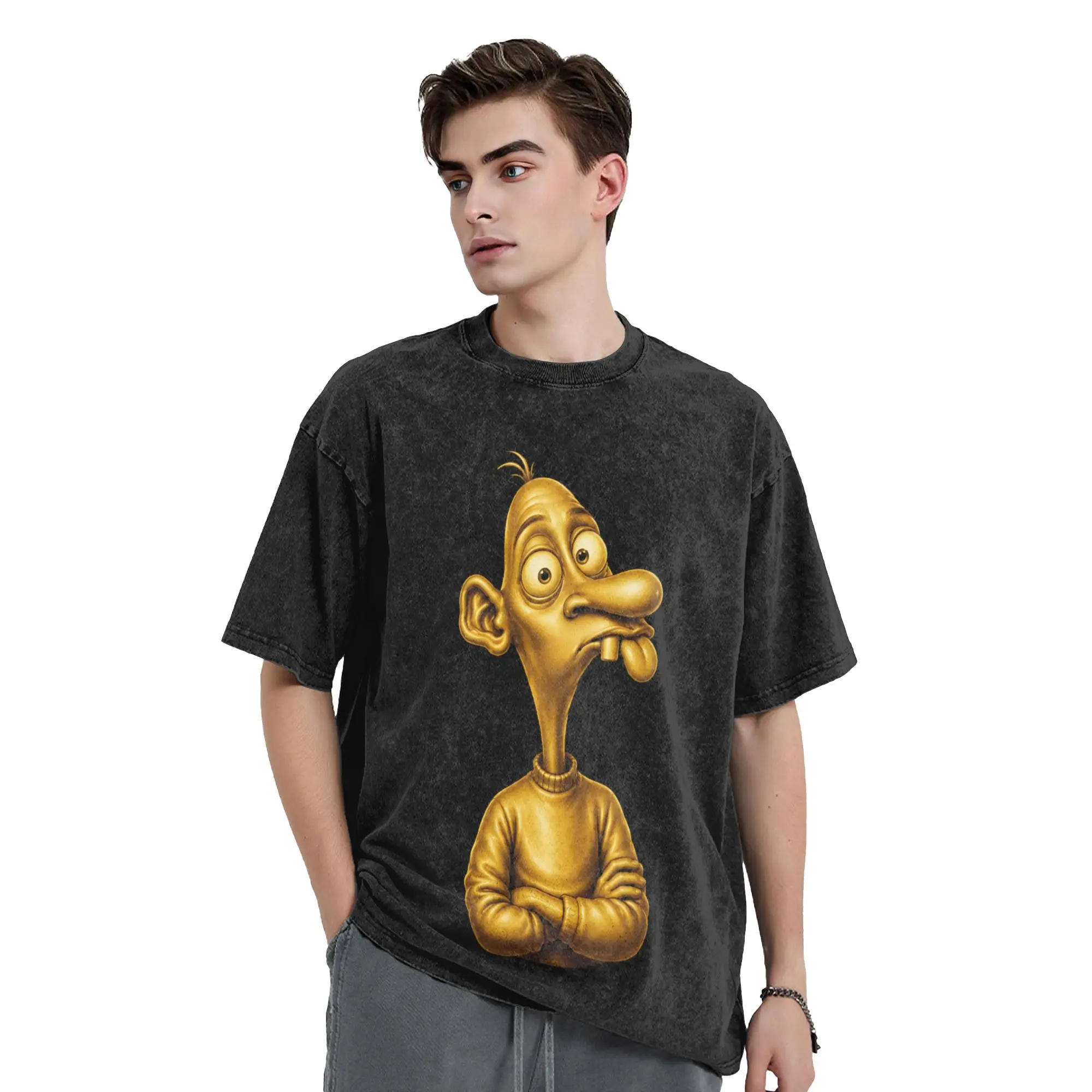 Washed T Shirt Golden Neegy Meme Funny Internet Brainrot Gen Z Humor Vintage T-Shirt Harajuku Streetwear Tops Tees Men Women