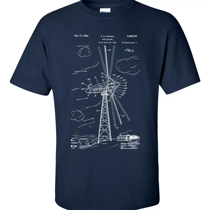 Wind Turbine Patent Blueprint renewable energy T Shirt