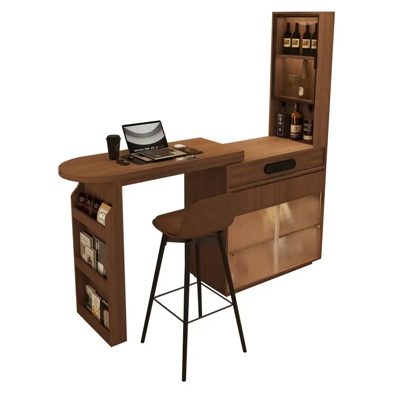 American Retro Retractable Bar Table Solid Wood Partition Side Cabinet for Household Living Room Small Bar Cabinet Dining
