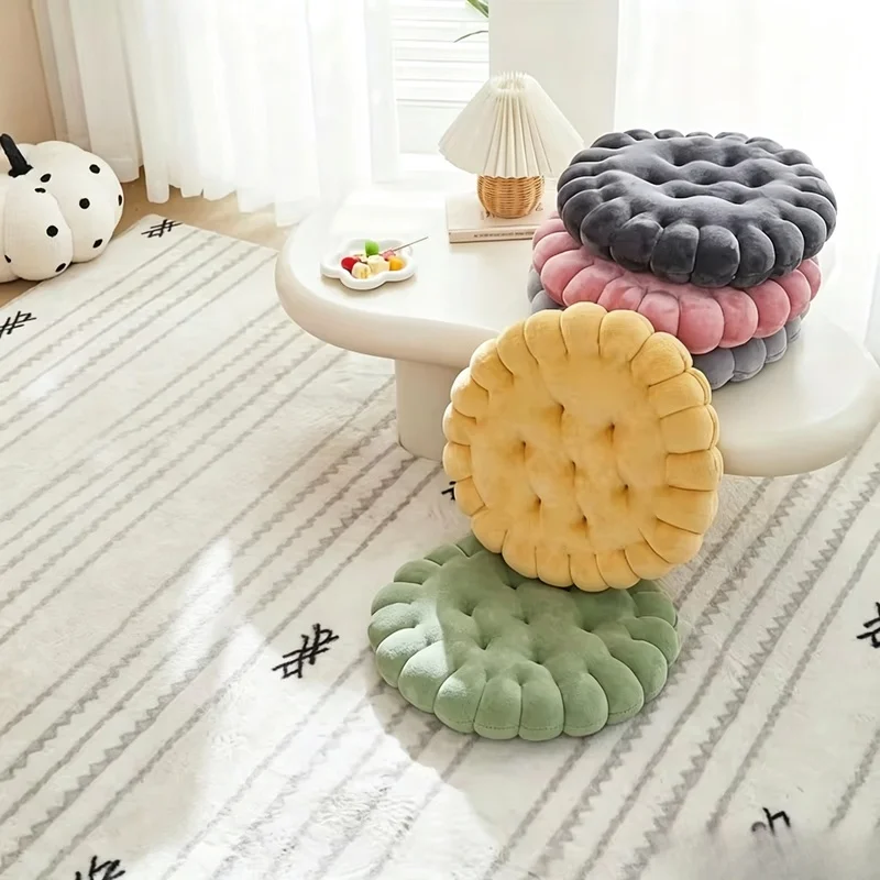 Large Biscuit Shaped Plush Seat Cushion, Soft Creative Cookie Pillow Decorative Back Pad for Japanese Tatami Chair