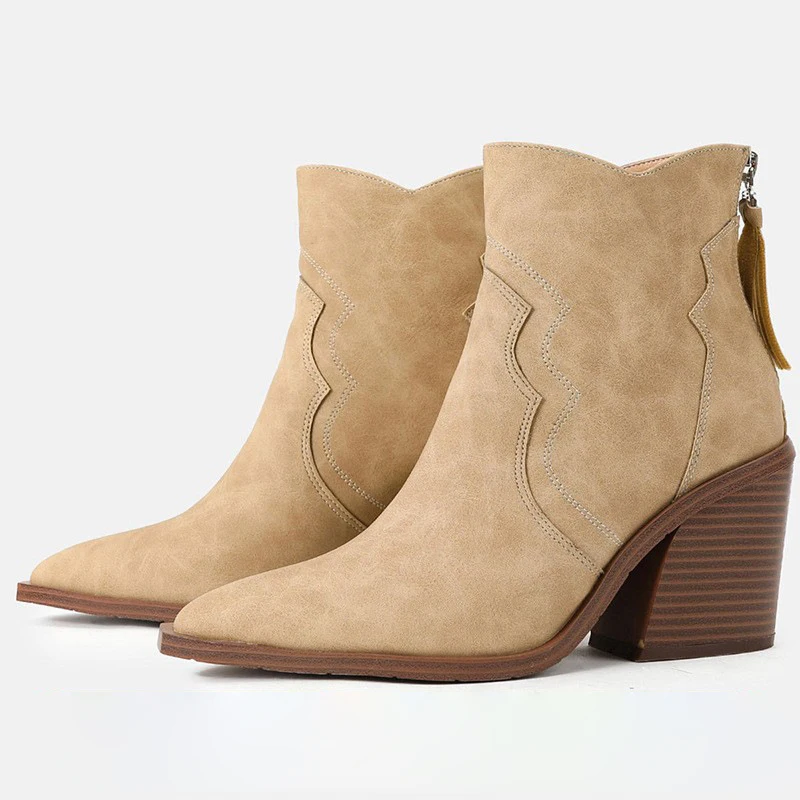 

Ботинки на танкетке в британском стиле на деревянном каблуке, женские ботильоны с острым носком и молнией сзади для женщин