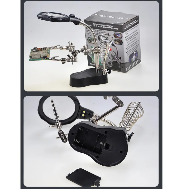 Lampu LED Helping Hands dengan Kaca Pembesar Fleksibel Gooseneck dan Klip Buaya untuk Perbaikan Ponsel, Penyolderan, dan Pembuatan Perhiasan