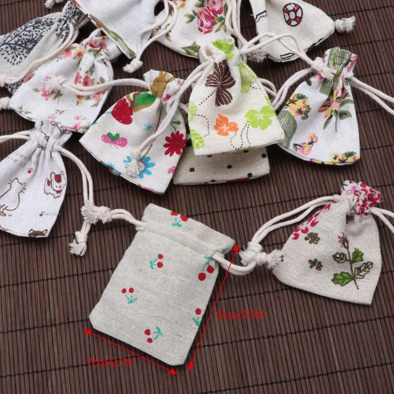 652F Drawstring Gift Muslin Bag Wedding Party Jewelry Favor Drawstring Pouch Green Flower for Party Favors Gift Wrapping