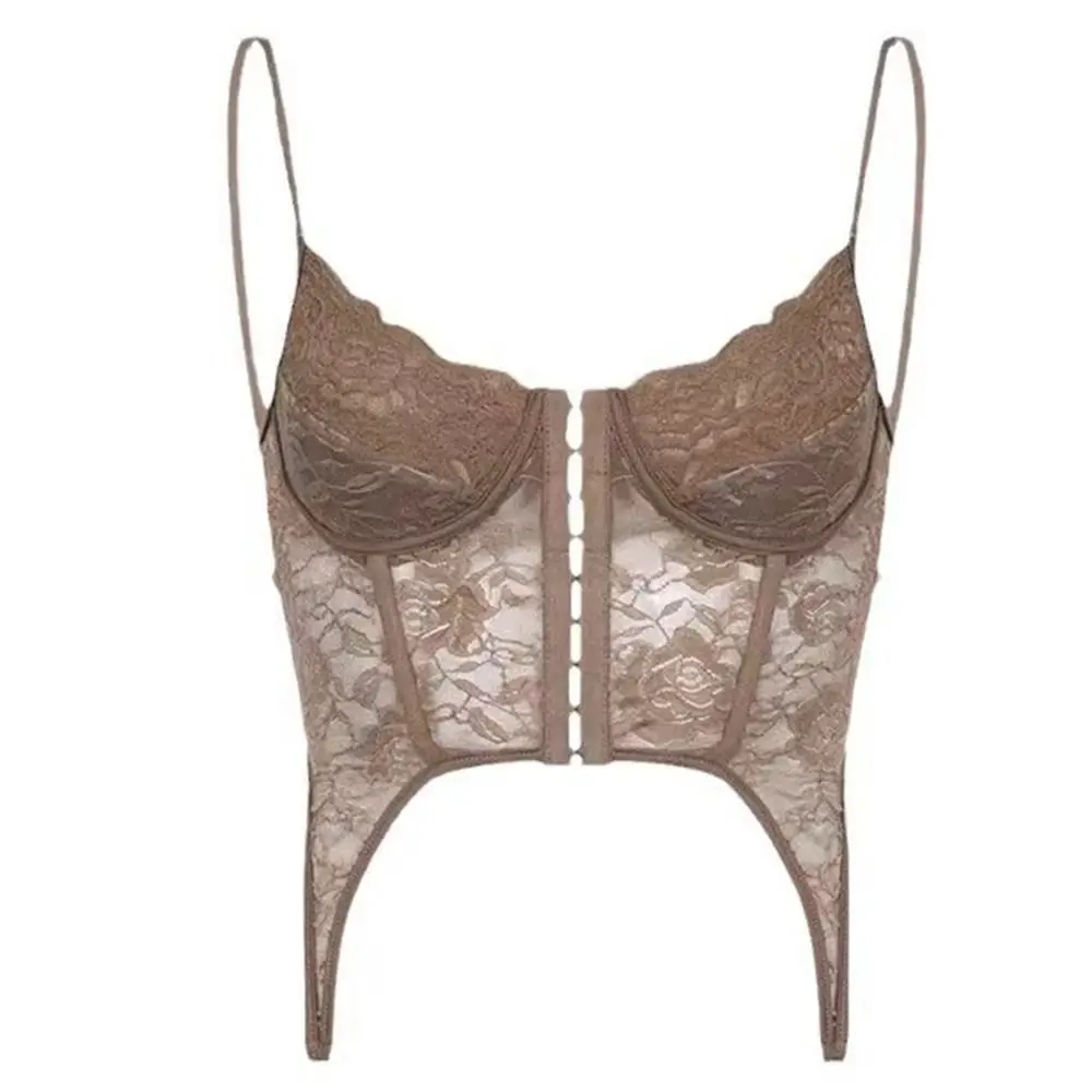 Fashion V-Neck Sexy Lace Corset Top Slim Fit INS Floral Lace Camisole Adjustable Straps Sleeveless Slim Bodice Ladies