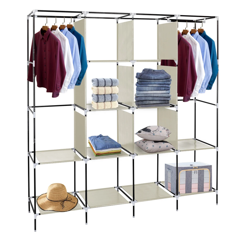 

Large Capacity Wardrobe Organizer Portable Closet with Shelves, Hanging Rods, and Storage Compartments