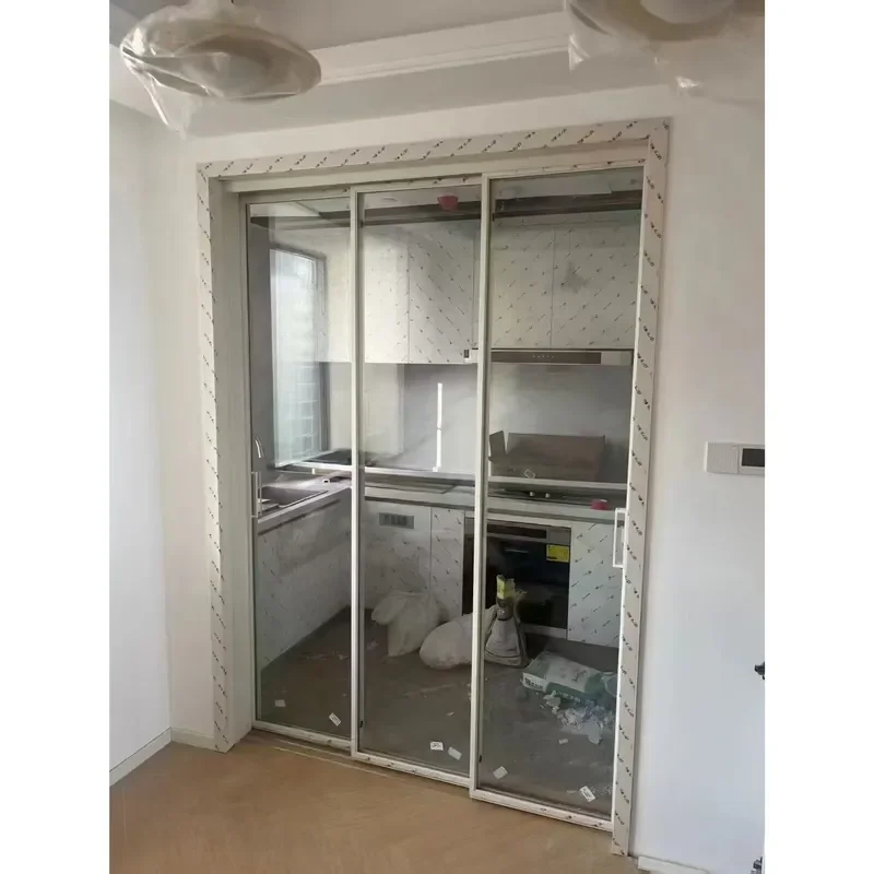 for French Minimalist Sliding Door Titanium Magnesium Alloy Three Linkage Kitchen Balcony Living Room Partition Hanging Rail
