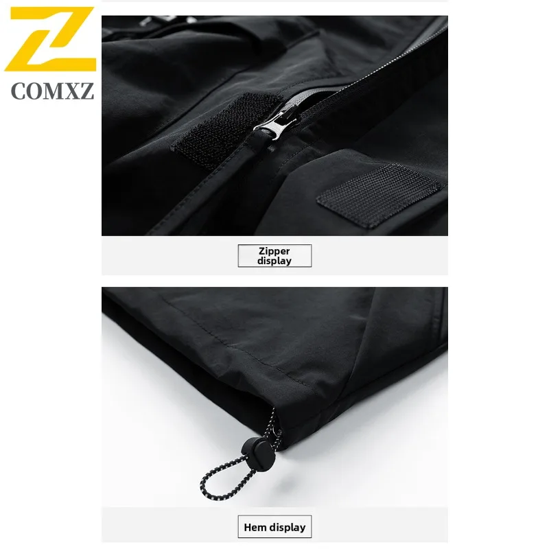 سترة عمل بقلنسوة على الطراز الكوري للرجال من COMXZ مقاومة للرياح ومقاومة للماء سترة جبلية خارجية مع جيوب متعددة ألوان متعددة 2025 #5