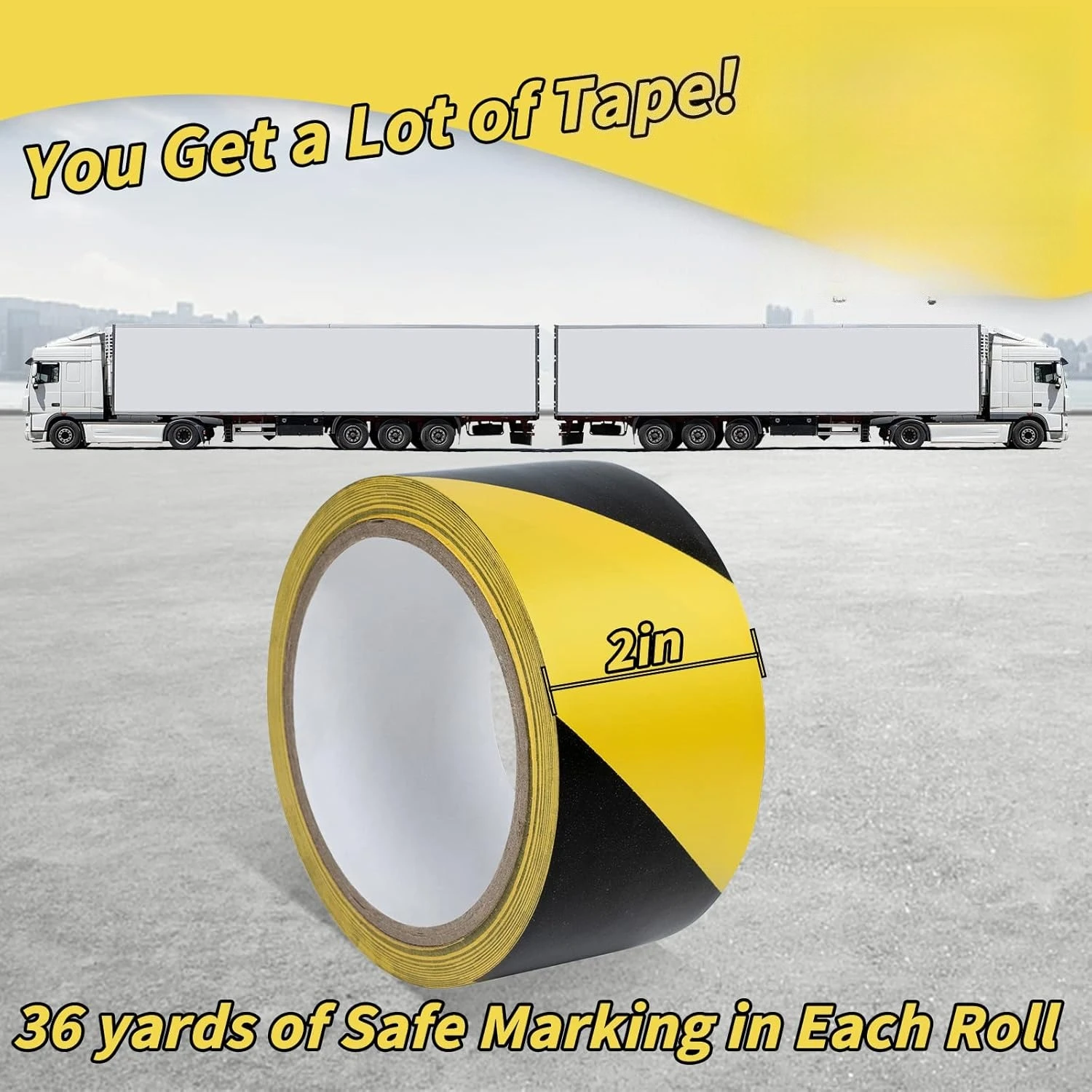 شريط تحذيري للسلامة من المخاطر مقاس 2 بوصة × 36 ياردة شريط تحذير باللونين الأسود والأصفر لفة شريط خطر حاجز مقاوم للماء