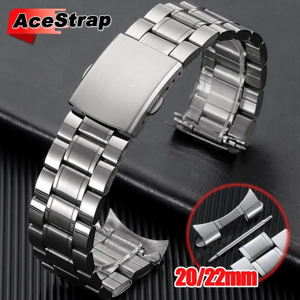 Curved End light metal watch strap 20mm 22mm Stainless Steel Bracelet watch band for women men wristband Convex interface 9.7mm