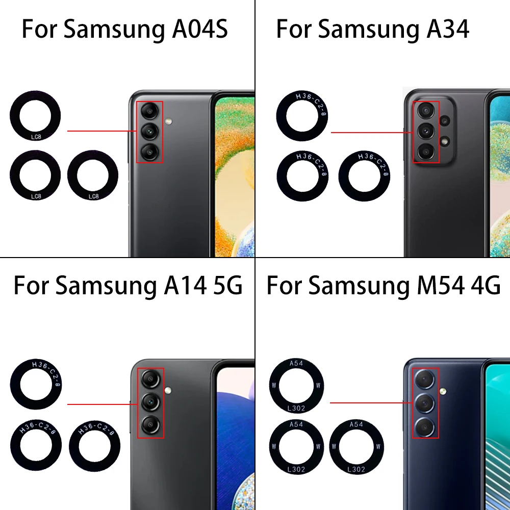 สำหรับ Samsung A04 A04E A04S A14 5G A24 A34 A54 4G M14 M54เลนส์กล้องกระจกพร้อมเทปสำรอง