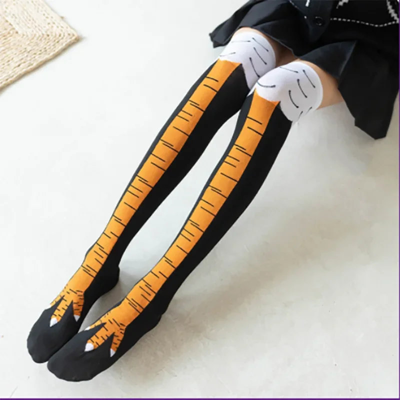 Chicken Paws Feet Socks Women Long Socks Leg Warmers Funny Cartoon Cotton Chicken Leg Claw 3D Print Over Knee Socks Stockings