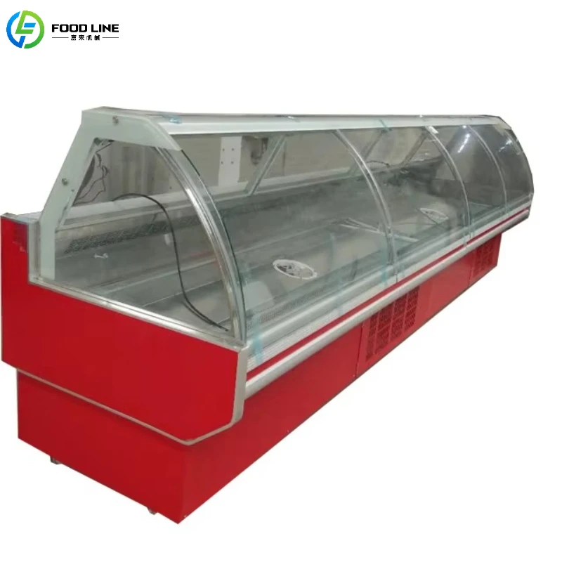 Customized Fresh Meat Display Curved Glass Meat Showcase Deli Case/Showcase/curved Glass Serve Cooler Supermarket Refrigerator