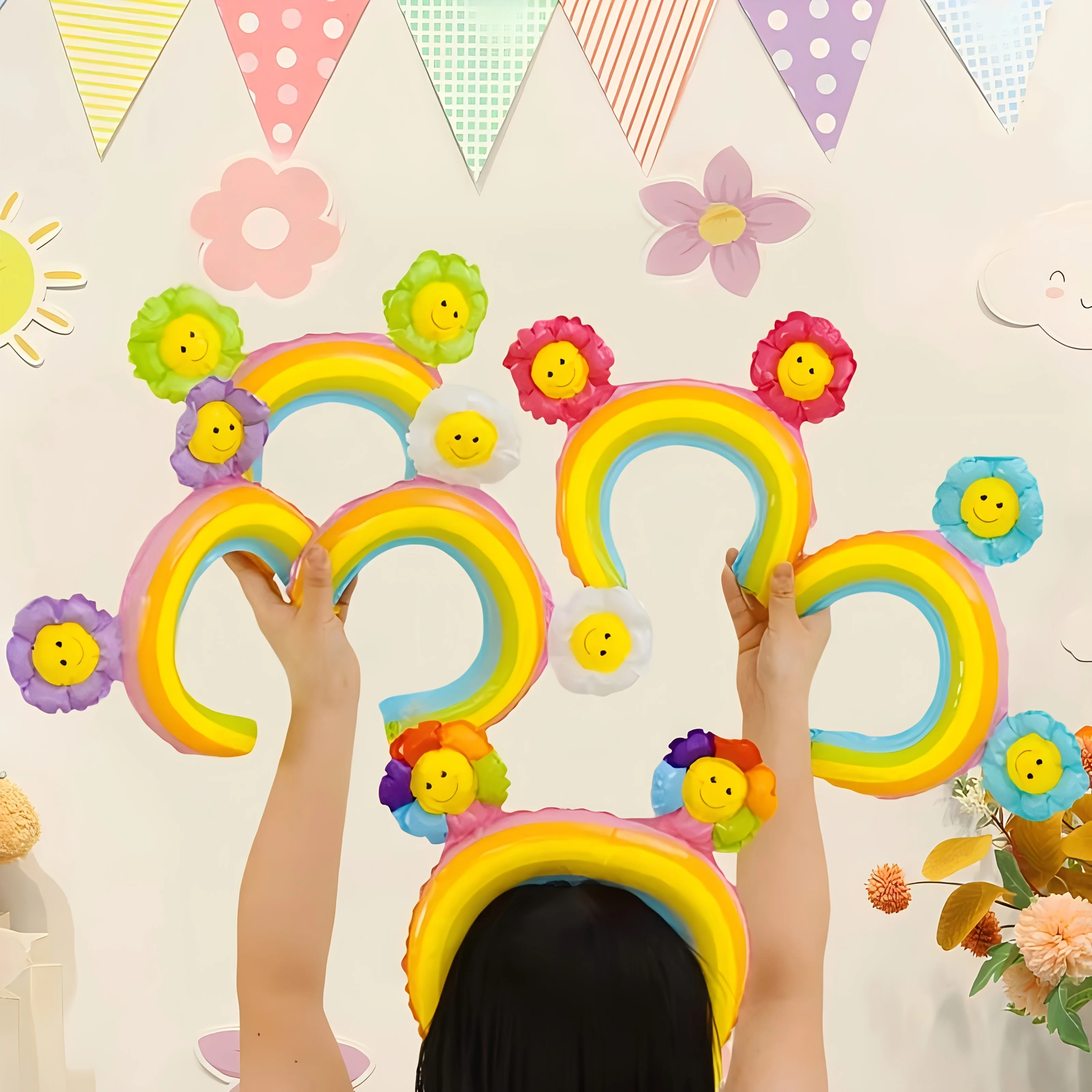 36 بالونة من ربطات الشعر على شكل قوس قزح من ديزي، مادة رقائق الألومنيوم، تصميم كرتوني لطيف، سهل الارتداء، مثالية لديكور الحفلات وهدية للأطفال