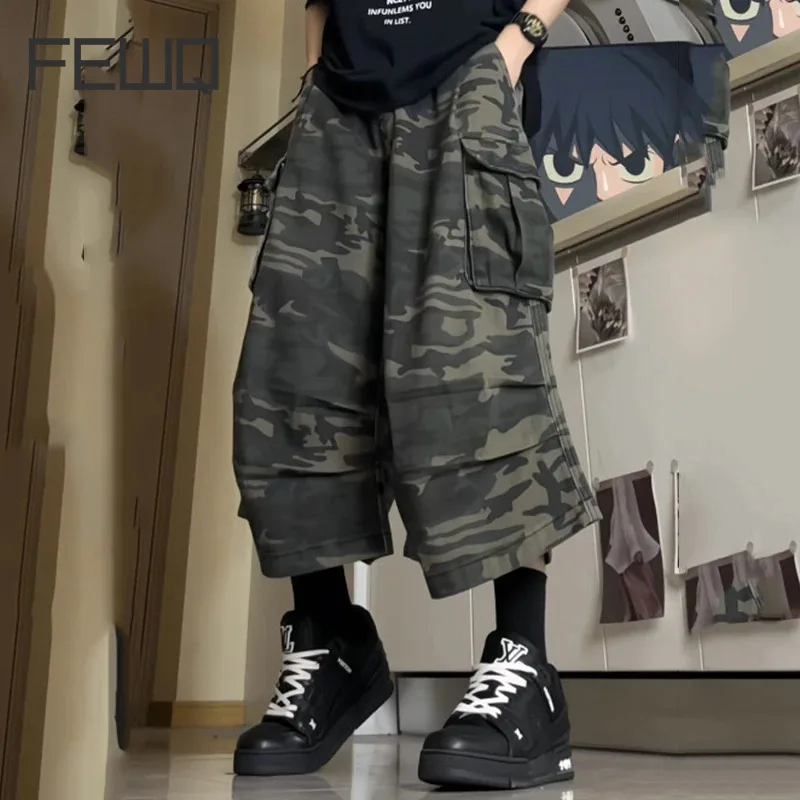 FEWQ American Street Vibe Camouflage abbigliamento da lavoro pantaloncini di jeans tendenza di nicchia vestibilità ampia dritto 2024 contrasto colore 24 e1405