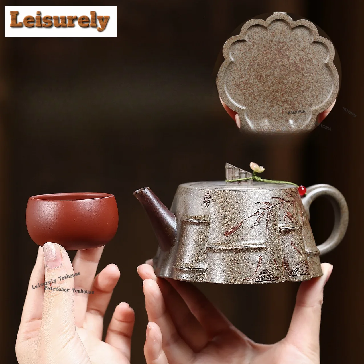 290ml Classic Yixing Purple Clay Teapots Handmade Bamboo Rhyme Pot Raw Ore Agarwood Mud Kettle Chinese Zisha Teaset Tea Ceremony