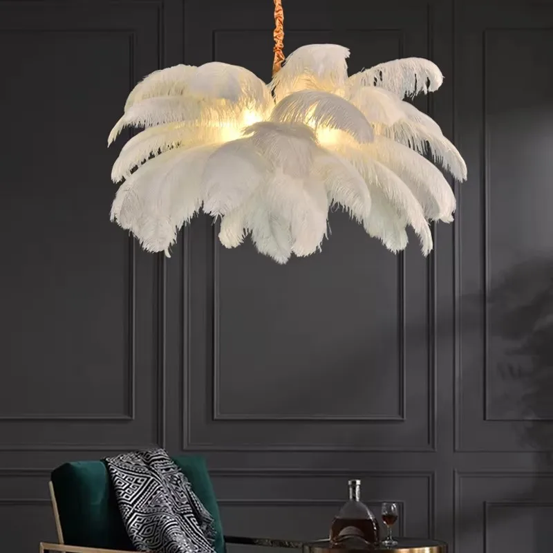 Nordic Light Luxury Living Room Ostrich Feather Pendant Postmodern Simple Romantic Internet Celebrity Daughter Bedroom Light