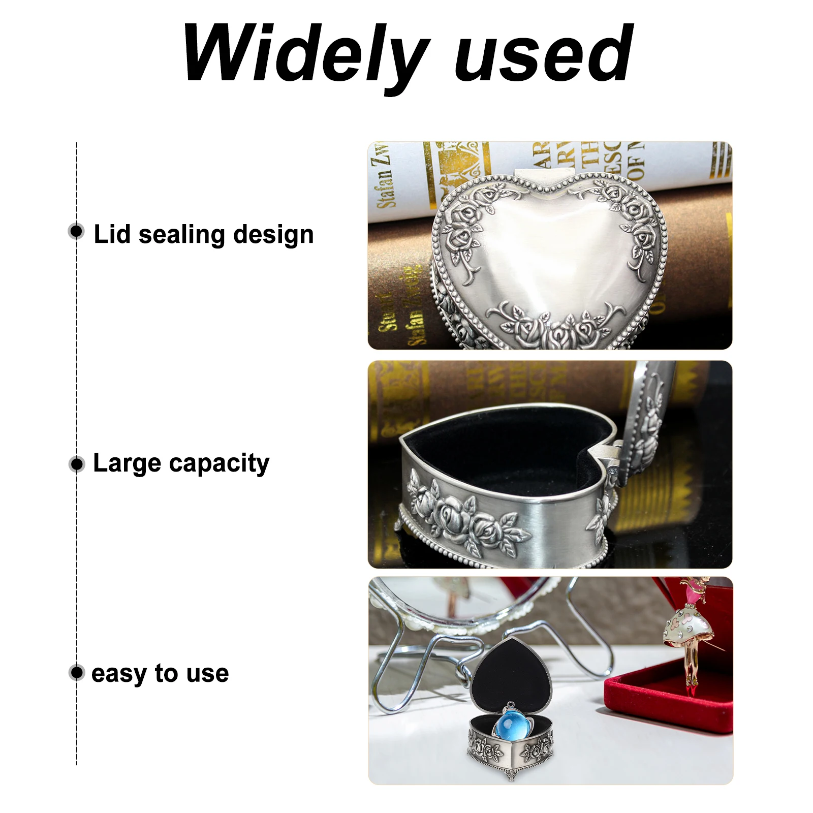 

Jewelry Heart-shaped Carved Box Container Retro Home Decor Case Pendant Storage Silver Jewellery Boxes