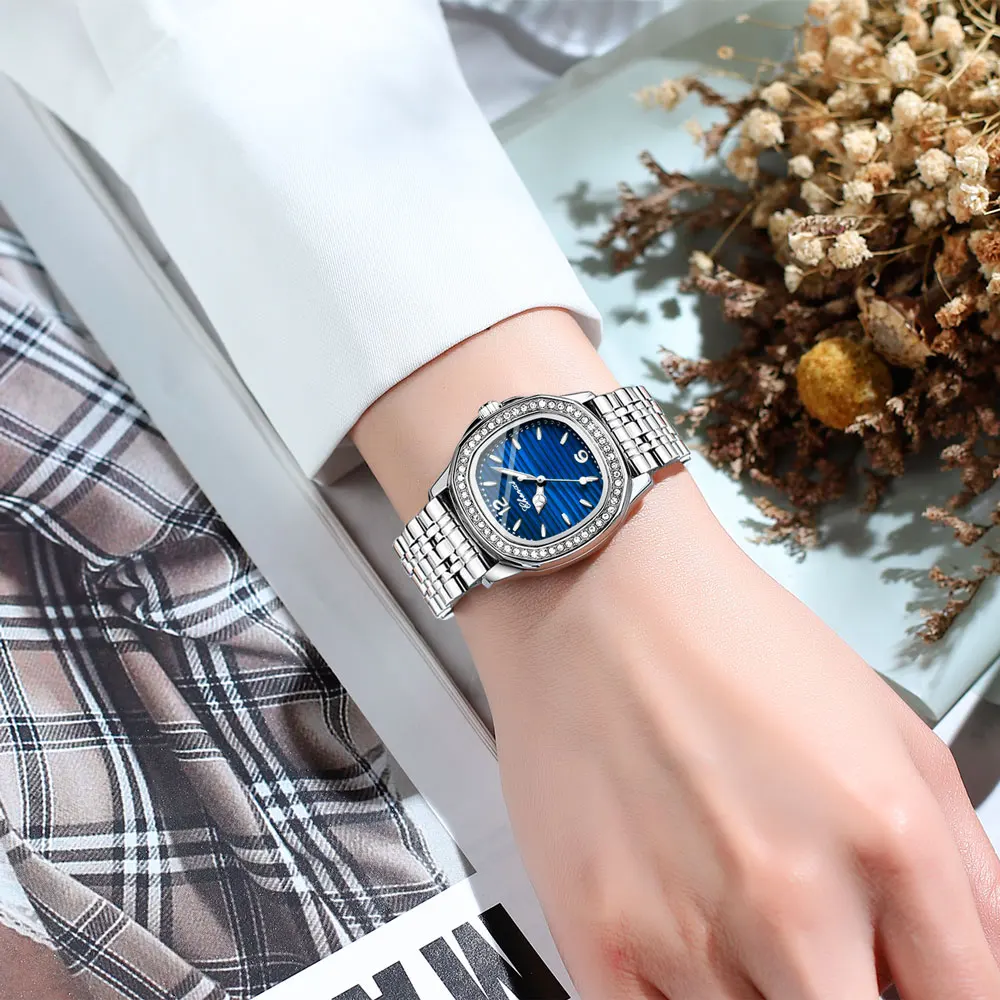 CHENXI Simple Women's Watch Luxury Diamond Stainless Steel Quartz Watches Fashion Dress Wristwatches Clock Gift for Ladies