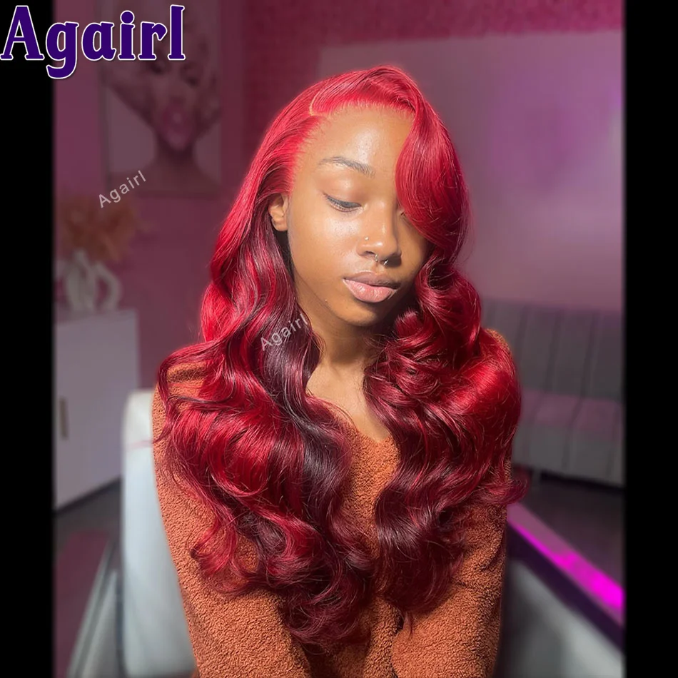 

32 30 Inch 200 Density Highlight Red 99J Body Wave Lace Front Human Hair Wigs Brazilian Colored 13x6 13x4 Frontal Wigs For Women