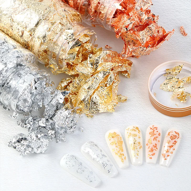 Big Volume Nail Art Sticker Paper Glitter Foil Irregular Shiny Leaf Gold Flakes Nails DIY Foil Manicure Decorations Accessories