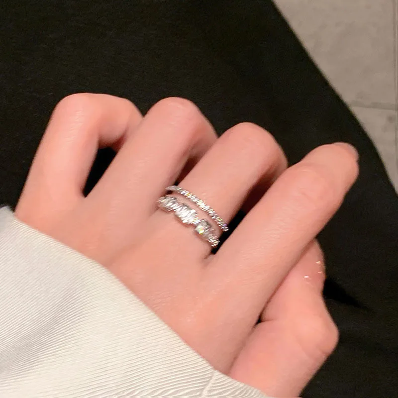 

Double hollow zircon opening ring women's ins summer exquisite design fashion ring niche personality adjustable food